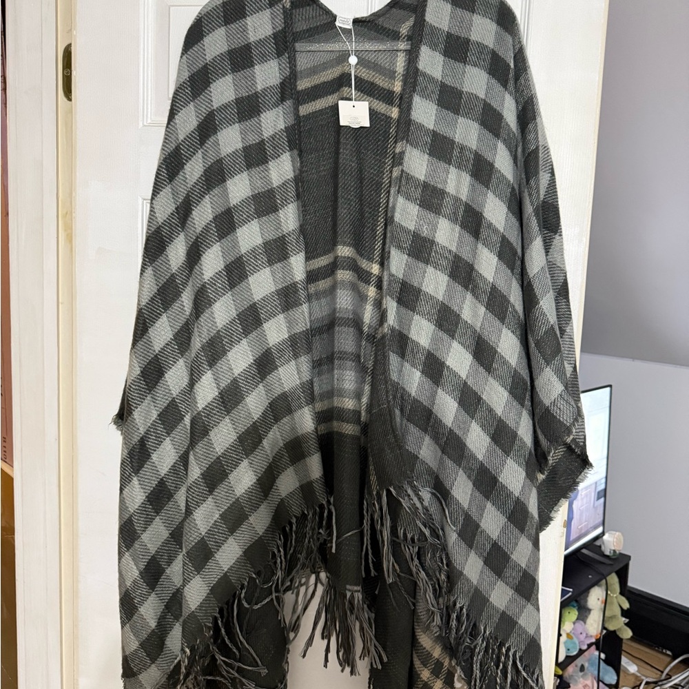 Plaid Fringe Throw Shawl
